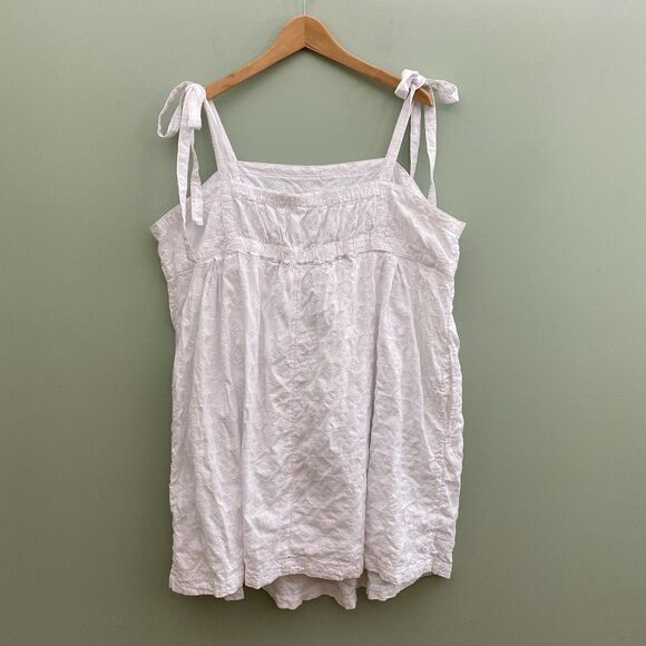 Old Navy Top Womens 3X White Tunic Eyelets Adjustable Strap Pockets Cottagecore - Picture 2 of 10